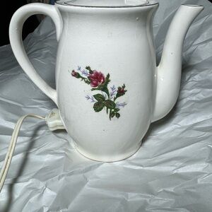 Vintage Electric Moss Rose Floral Teapot